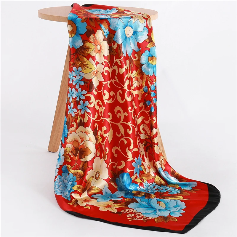 

2022 New Lady Hair Scarf Fashion Silk Square Big Hijab Designer Bandana Female Shawl and Wrap Head Neckerchief Accessories