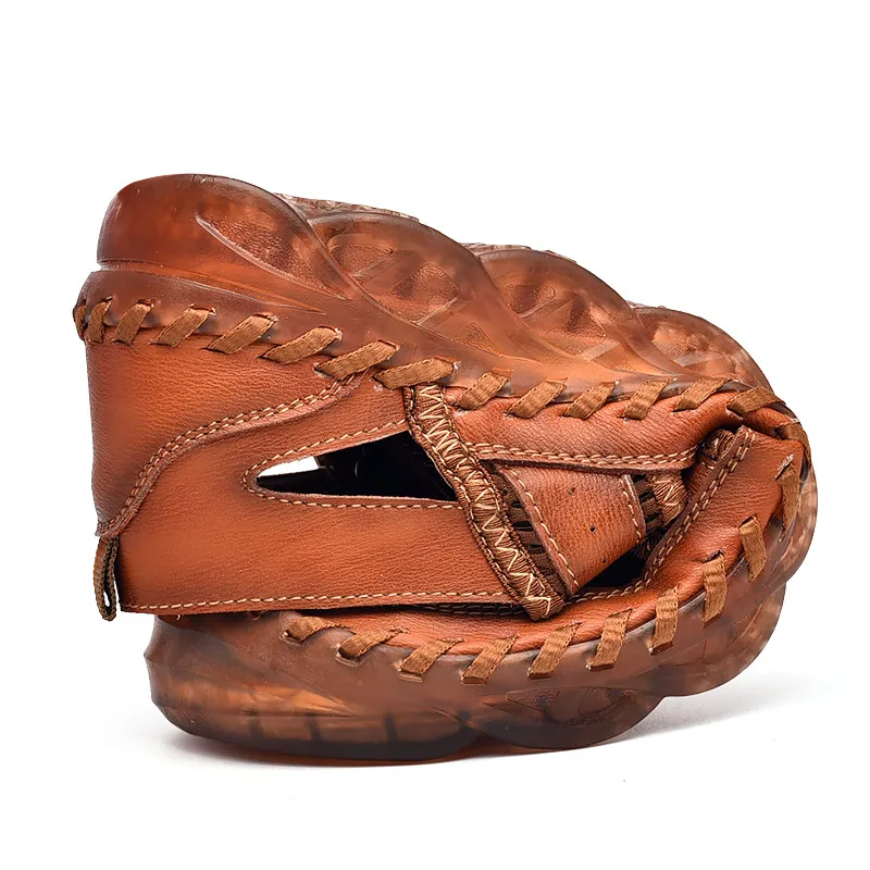 2021 New Summer Men's Handmade Mesh Sandals Classic Black Casual Sandals Men Comfort Soft Anti-skid Hiking Climbing Shoes Men