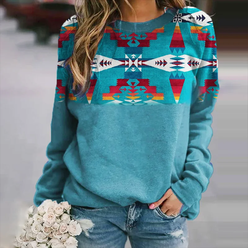 

Autumn Winter Rainbow Geometry Sweatshirt Oversize Women Casual Loose Abstract Cartoon Animal Print Long Sleeve Pullover Tops