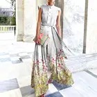 Женский комбинезон без рукавов, комбинезон составного кроя с цветочным принтом, широкими штанинами, воротником-стойкой, для вечерние и офиса, на лето