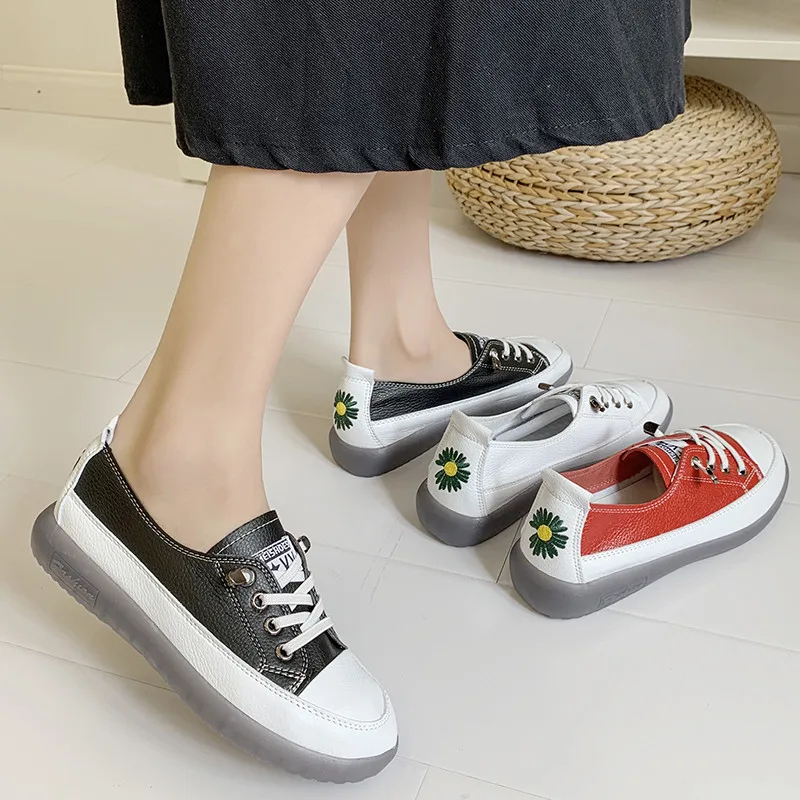 

All-Match Casual Woman Shoe Soft Autumn Round Toe Female Footwear Fall Small Dress New Summer Fabric Flower Basic Flock Leisure