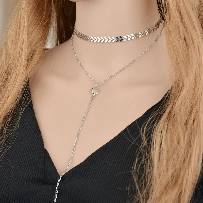 Абай Ретро стиль простые Стразы длинная цепочка ожерелье с кисточками панк колье