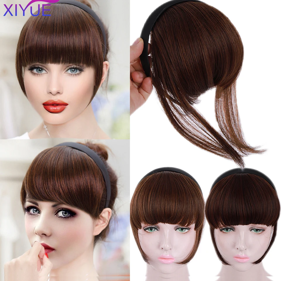 Clip in Fringe Blunt Bangs with Headband High Temperatur Fiber Bangs Hair Synthetic Straight Hair Pieces Extensions for Girls