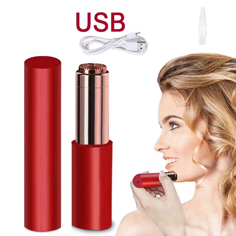 

Mini Facial Hair Remover Razor for Female Painless USB Recharge Electric Epilator Lipstick Shaver Hair Removal with LED Light