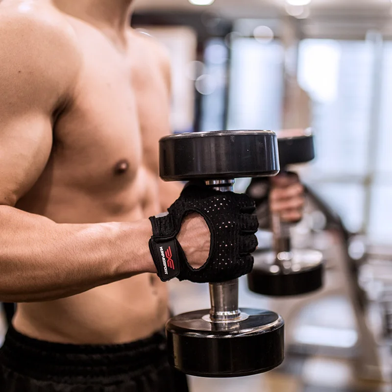 Дышащие перчатки для тренажерного зала с открытыми пальцами бодибилдинга и