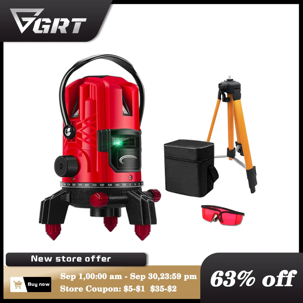

5 Lines 6 Points Red/Green Laser Level Self Leveling 360 Horizontal & Vertical Higher Visibility leveling tool nivel láser verde