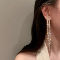 fashion exaggeration long tassel earrings shiny rhinestone lady pendant earrings daily party christmas jewelry gift