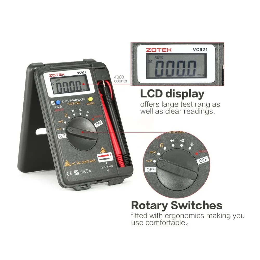 ZOTEK VC921 4000 отсчетов ЖК-цифровой мультиметр карманный Авто диапазон DC AC напряжение ом измеритель непрерывности диода измеритель непрерывности тестер