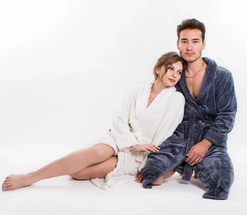 Couple Long Plush Bathrobes His And Hers Robes Customized Robes Wedding Gift Couple Personalized Robe-New Bathrobe Dressing Gown