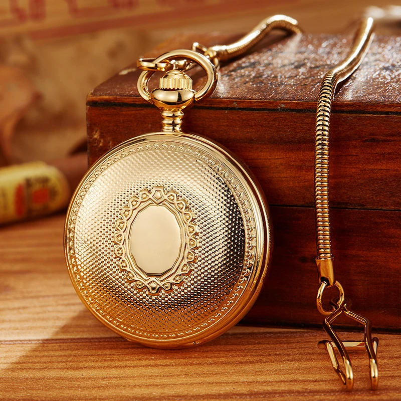 Roman Numeral Luxury Quality Copper Mechanical Pocket Watch Palace Full Gold Case Steampunk Skeleton Fob Chain Clock for Men