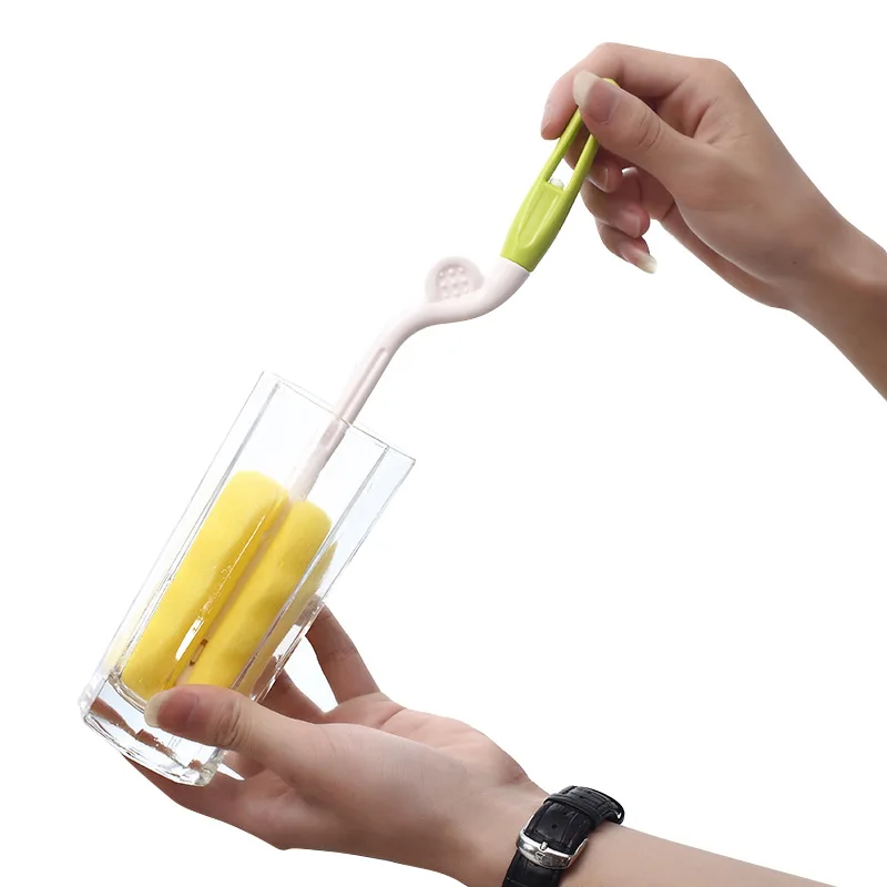 

Kitchen Long Handle Sponge Brush Cup Washing Cups Baby Bottle Cleaning Brush Cup Cleaning Brush Cup