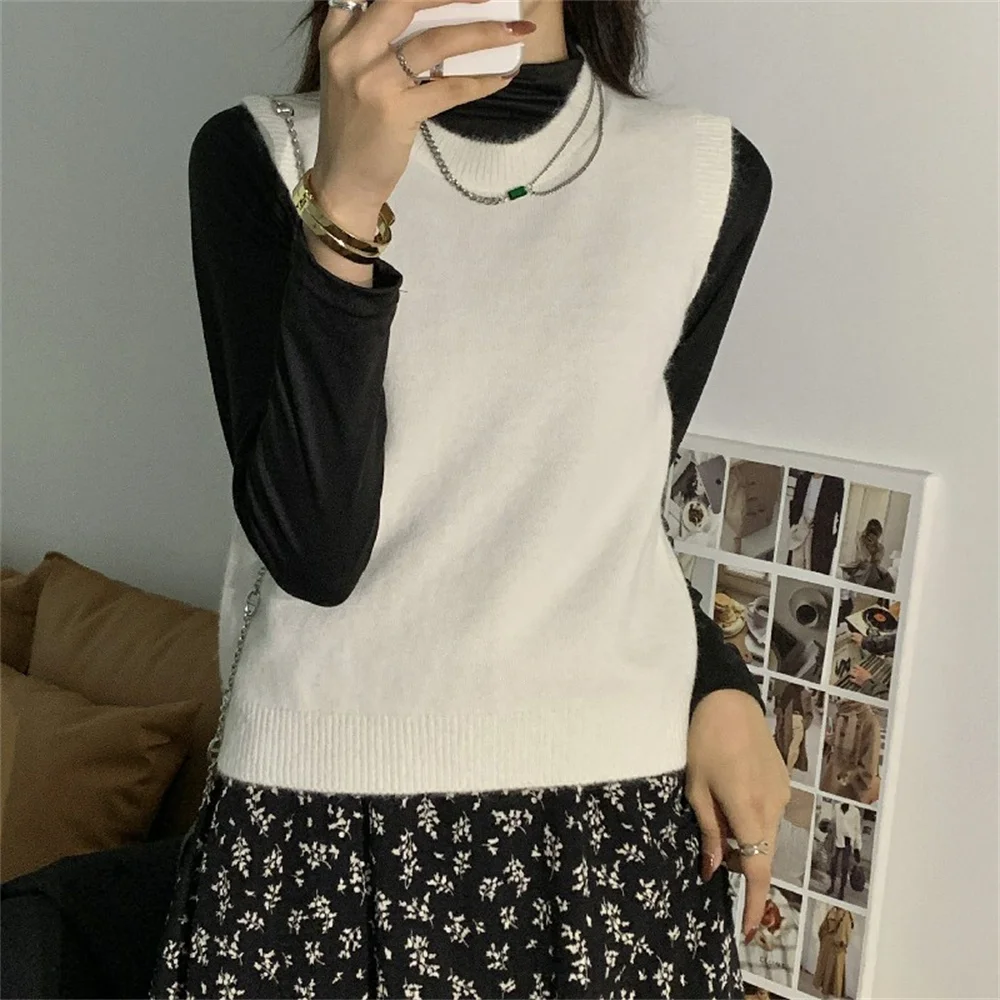 

Alien Kitty O-Neck Pullover Knitted Vest Elegant OL Warm Sleeveless 2021 Stylish All Match Casual Women Loose Autumn Gentle Tops