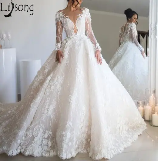Model picture color Vestido de noiva свадебное платье с длинными рукавами Иллюзия шеи кружевная Апликация элегантный стиль, для невесты, для свадьбы платья корт поезд платье невесты - Цвет: Model picture color