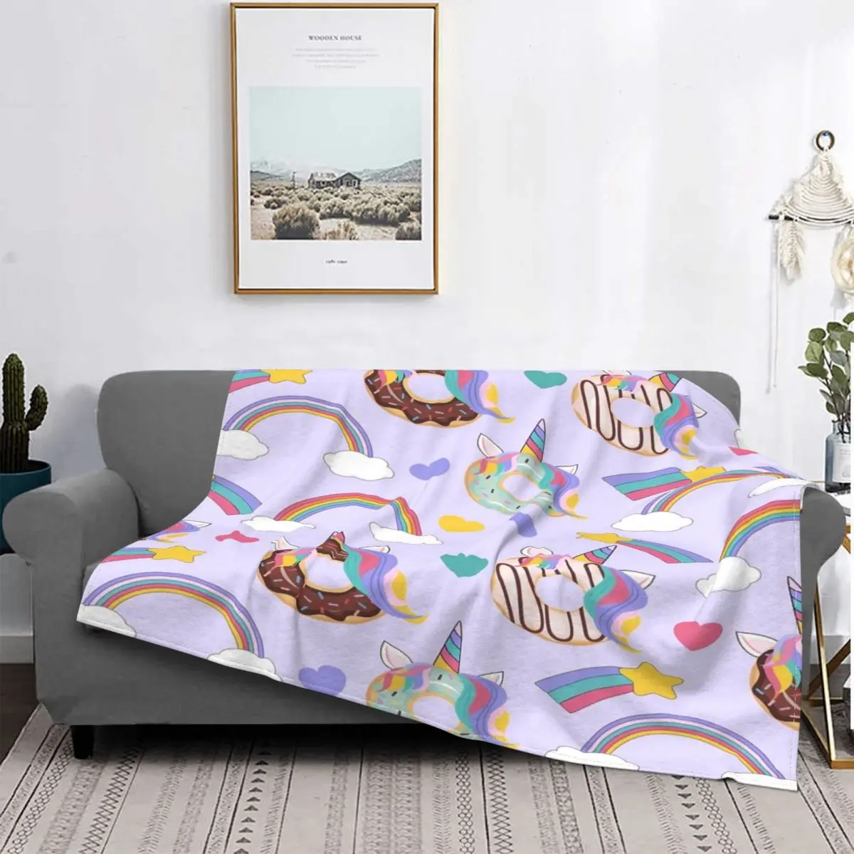 

Manta con estampado de Donuts de unicornio, colcha para cama a cuadros, manta con capucha 135, colcha de 220x240