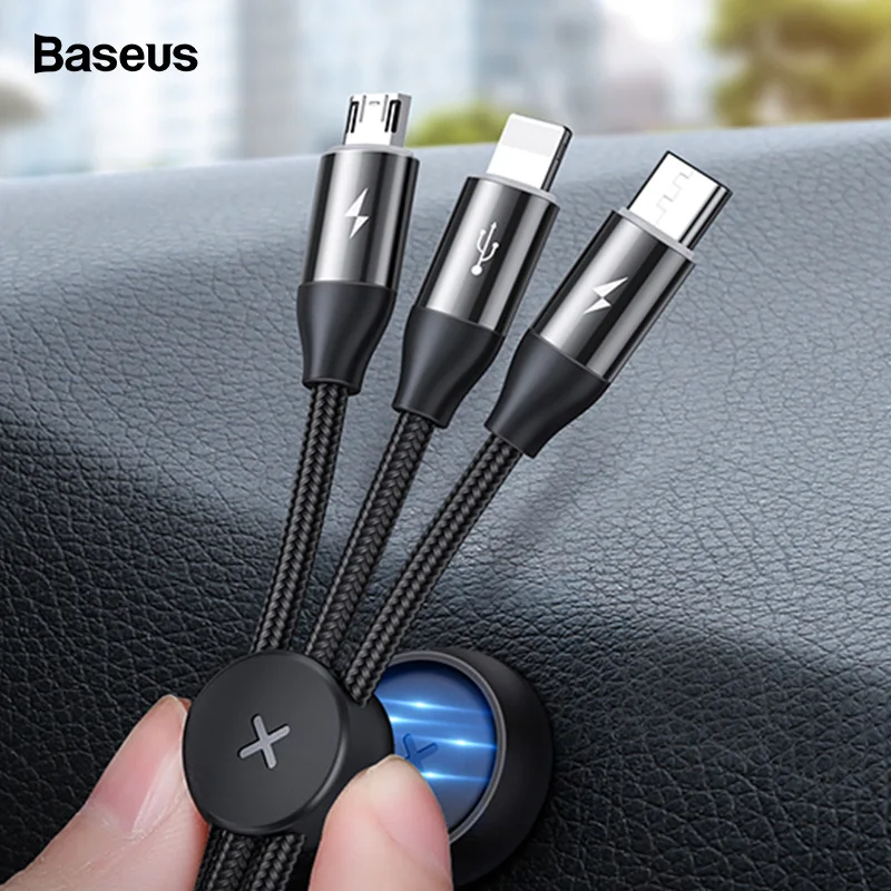Baseus 3 в 1 USB кабель для iPhone Micro Type C Android мобильный телефон магнитный светящийся