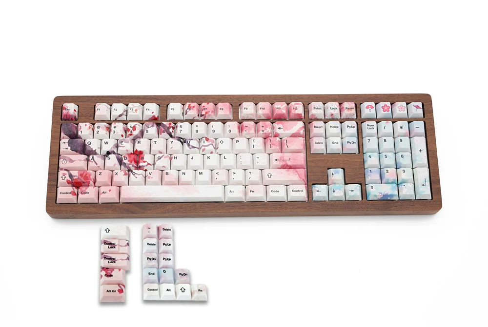 126key Cherry Blossom Keycaps полный комплект механическая клавиатура PBT 5 лицо краситель-сублимация Keycap для всех Sakura набор клавишных колпачков - Цвет: 126key