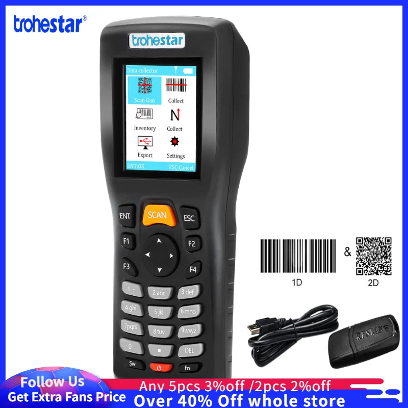 Сканер штрих-кода Trohestar 1D 2D беспроводной считыватель QR-кода ручной счетчик данных