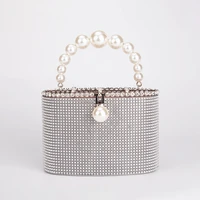 luxury diamonds evening clutch bags women new pearls handle metal cage clutch purse female chic shoulder bags dinner party