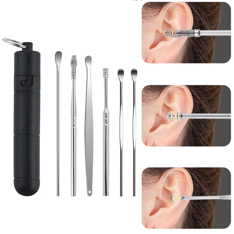 

1/6pc/Set Ear Cleaner Earwax Removal Tool ABS Earpick Curette Reusable Ear Cleaning Wax Remover Spring Spoon Ear Pick Cleanser