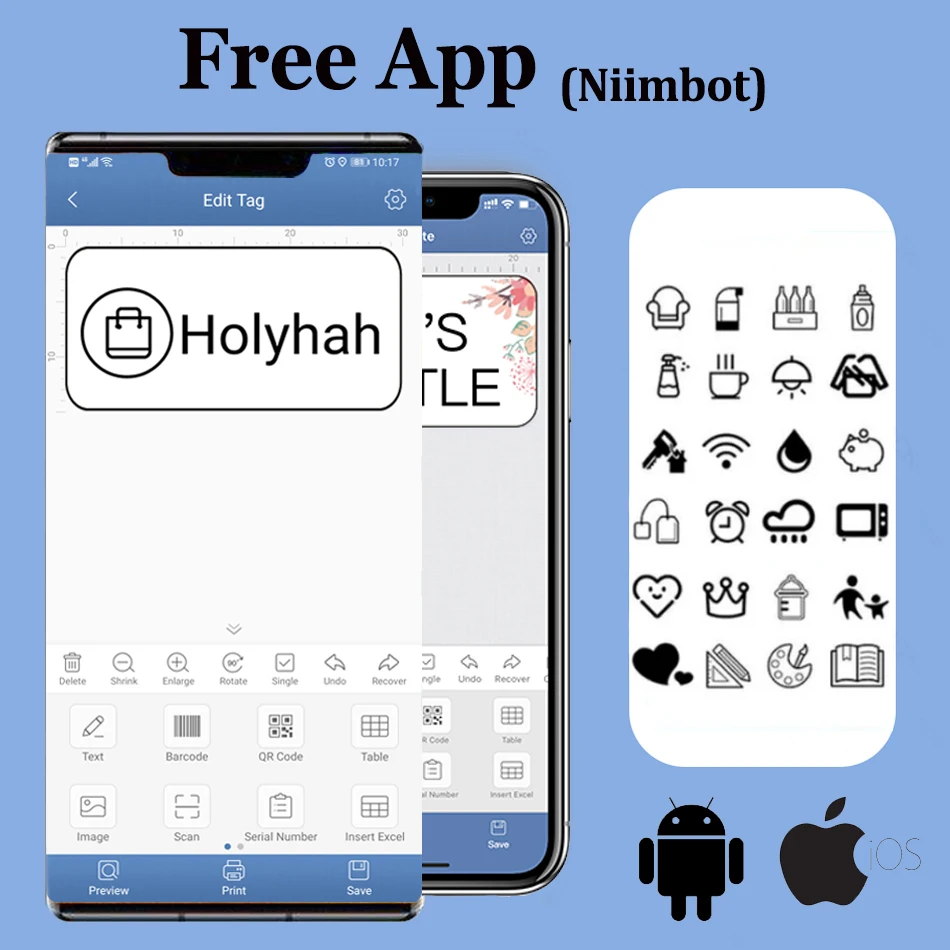 Портативный термопринтер для этикеток Niimbot D11 ручной принтер стикеров Bluetooth