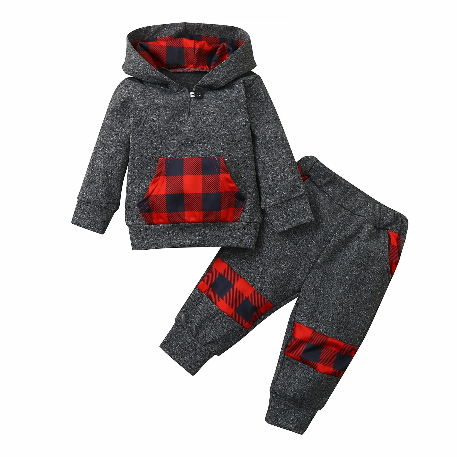 

Winter Toddler Baby Boys Clothing Sets Plaid Printed Hooded Sweatshirt +Pants Kids Outfits Child Tracksuit Boy Clothes 1 2 3Y