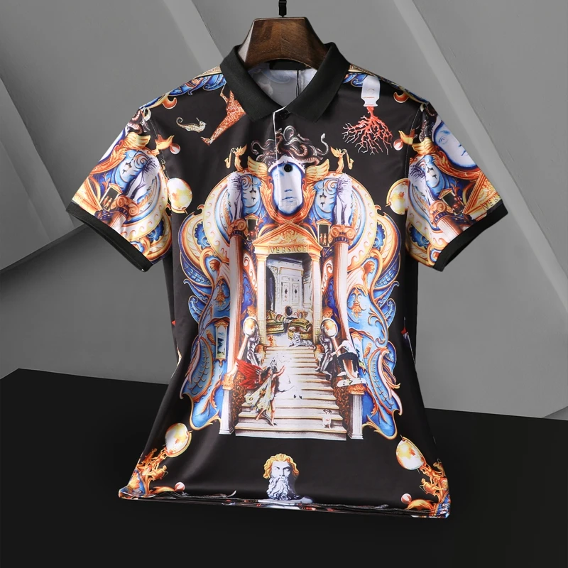 

Baroque Summer Men's Floral Print Polo Shirts Man Shirts High Quality Cotton Short Sleeve Polo Shirt Men's Fashion Top Tee A4