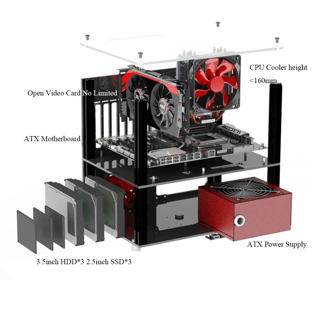 Двухслойный акриловый чехол для компьютера сделай сам с поддержкой MATX/ITX USB аудио