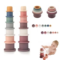 baby stacking cup toys 7pcs1set baby teether bpa free building block hourglass cups baby educational toys baby shower gift