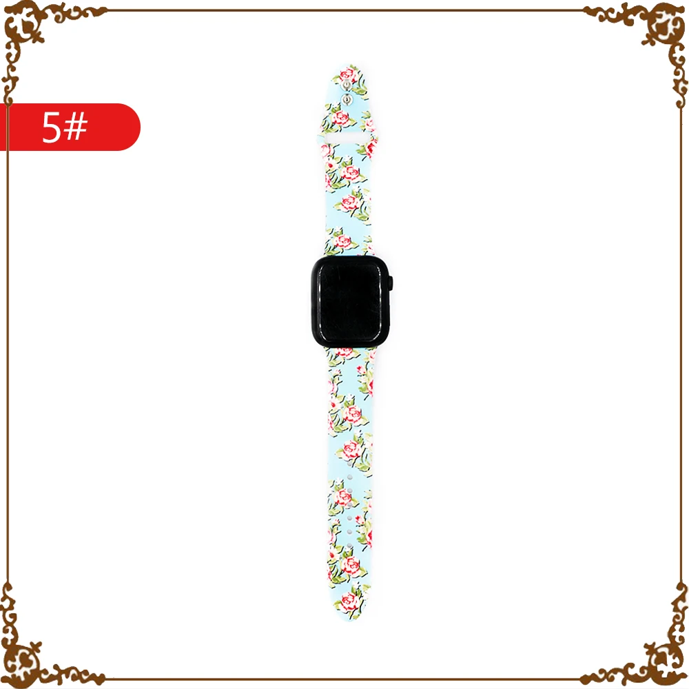 5 Цветочный ремешок для apple watch, 4 ремешка, 44 мм, 40 мм, ремешок correa iwatch, 42 мм, 38 мм, силиконовый браслет, apple watch, 5, 4, 3, 2, аксессуары для часов - Цвет ремешка: 5