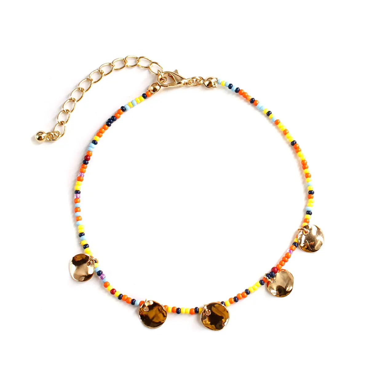 

European and American cross border jewelry colorful rice BEADS HANDMADE beach Anklet women's fashion new metal disc Anklet K251