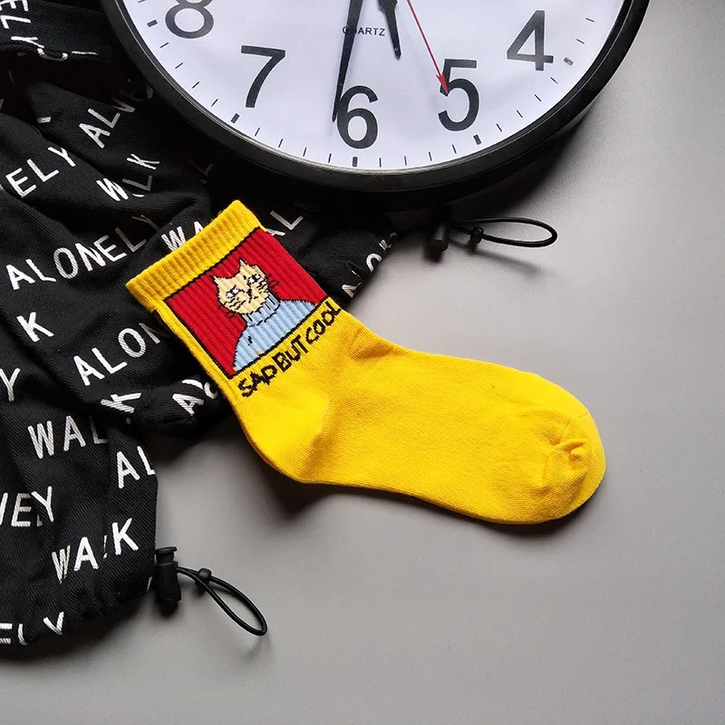 Женские Длинные хлопковые носки с принтом кошки и букв|Носки| |