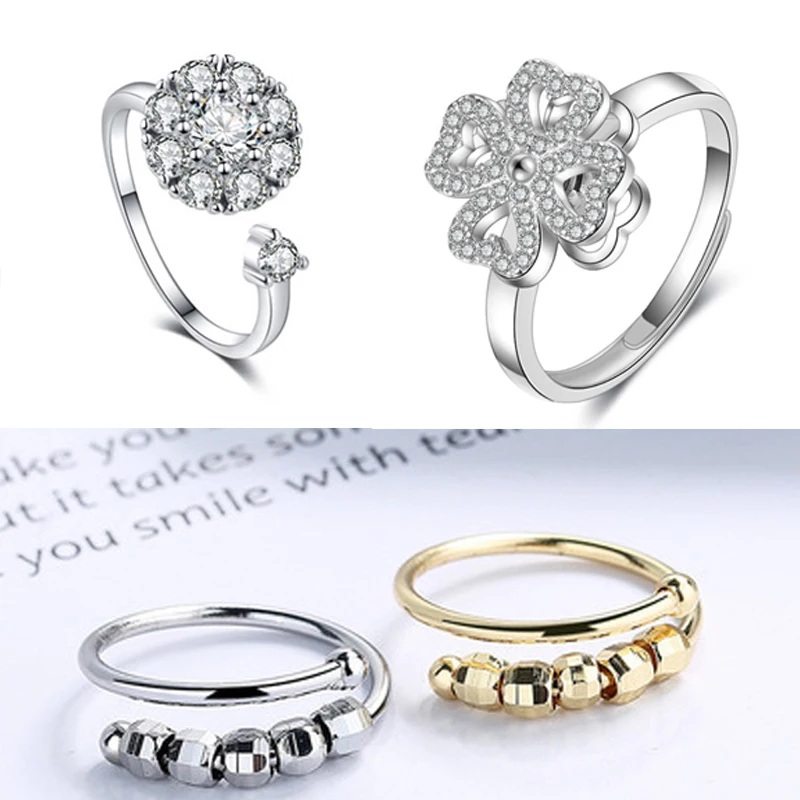 

Simple 925 Sterling Silver Rotatable Ring Open Adjustable Finger Rings For Women Girls Party Jewelry Gifts Multiple