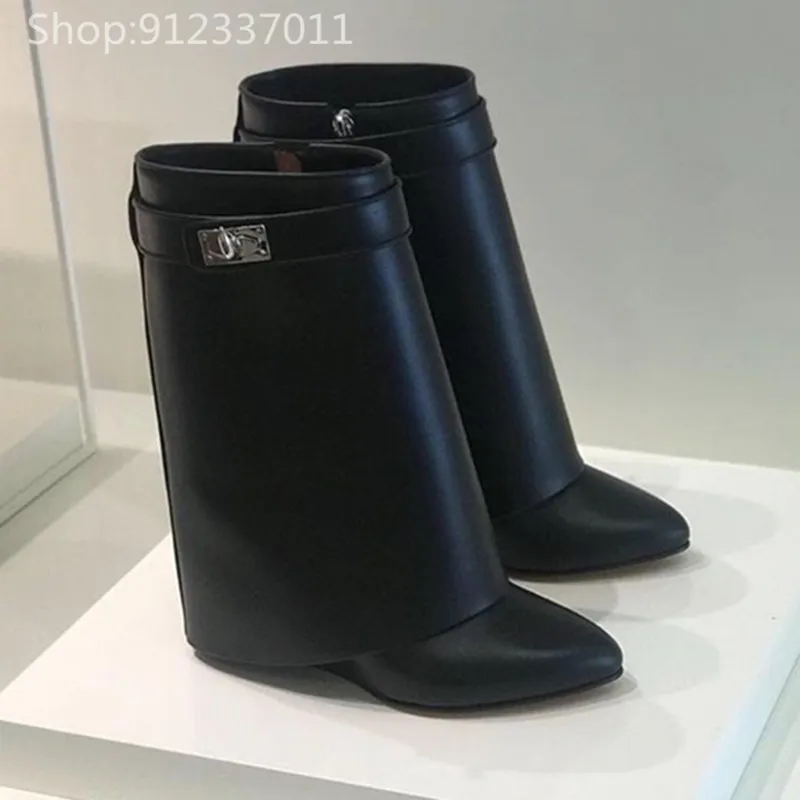 Женские высокие сапоги до колена с острым носком из натуральной кожи | Обувь