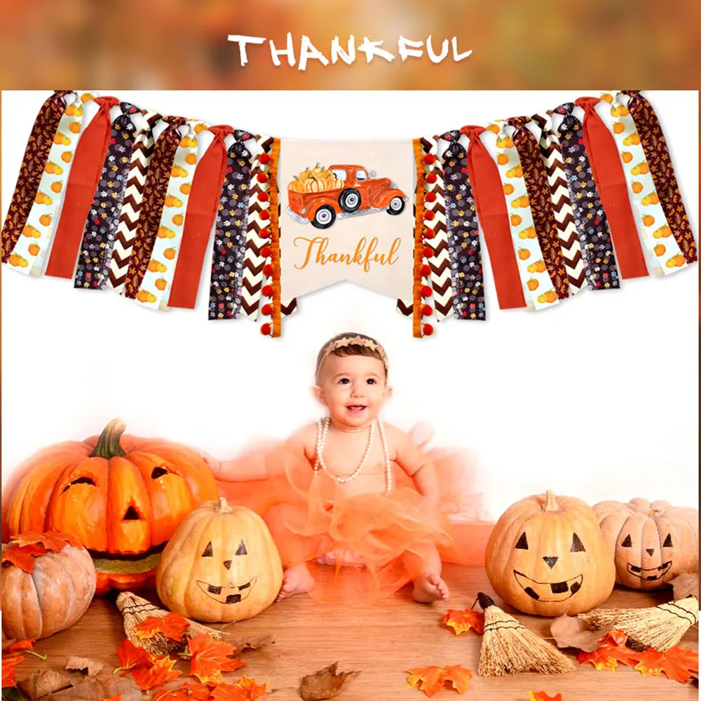 День благодарения высокий стул баннер мальчик девочка осень Тыква стульчик