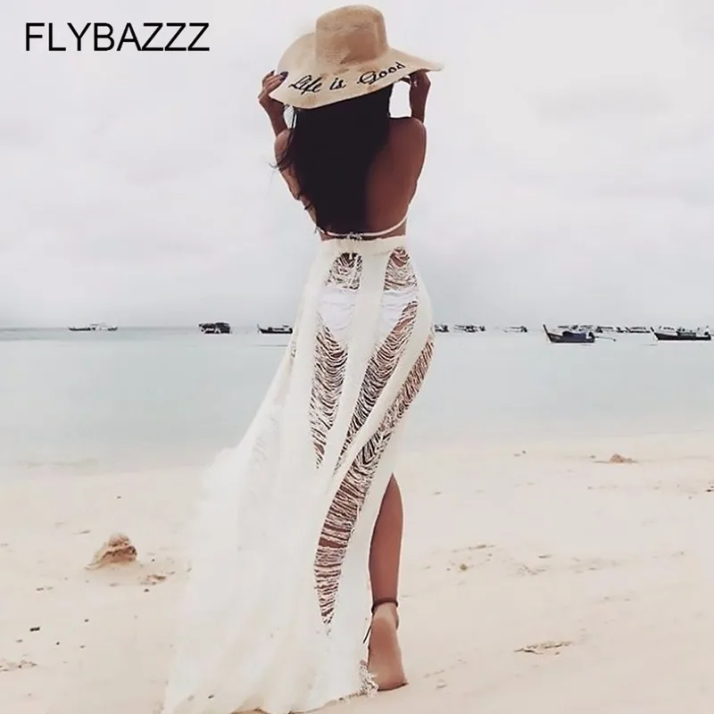 2021 сексуальное пляжное платье накидка для плавания Женская белая вязаная