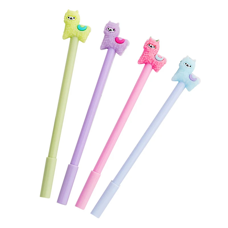 

4 Pcs Gel Pens Korean Cartoon Creative Alpaca Neutral Pen Student Writing Office Stationery Black Signature Pen Kawaii Pen
