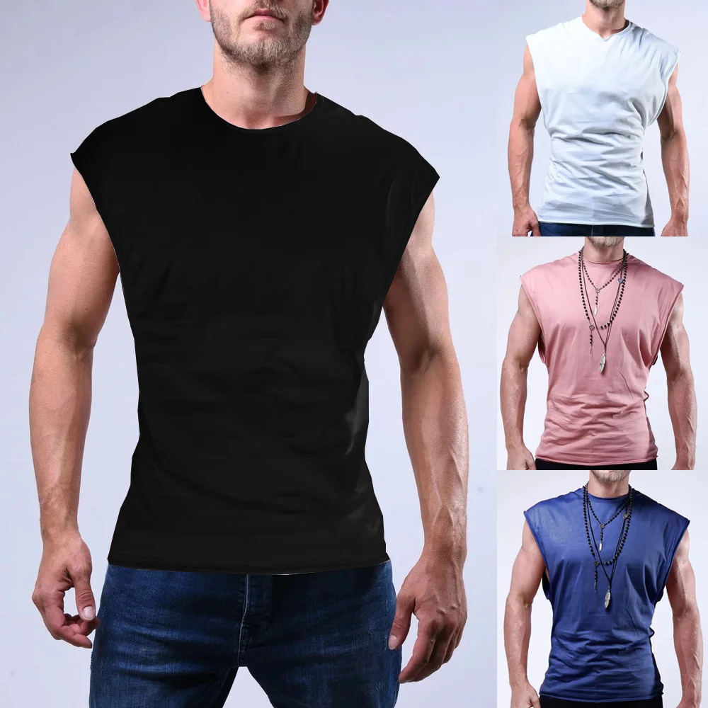 Жилет мужской для фитнеса и отдыха модная майка от пота без рукавов однотонная