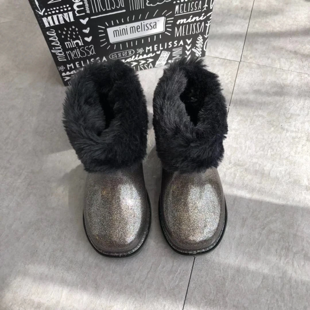 Mini Melissa/зимние теплые ботинки для девочки, зимние ботинки для мальчика для детей, г. Новая детская обувь принцессы для малышей Милая нескользящая обувь на плоской подошве для маленьких девочек