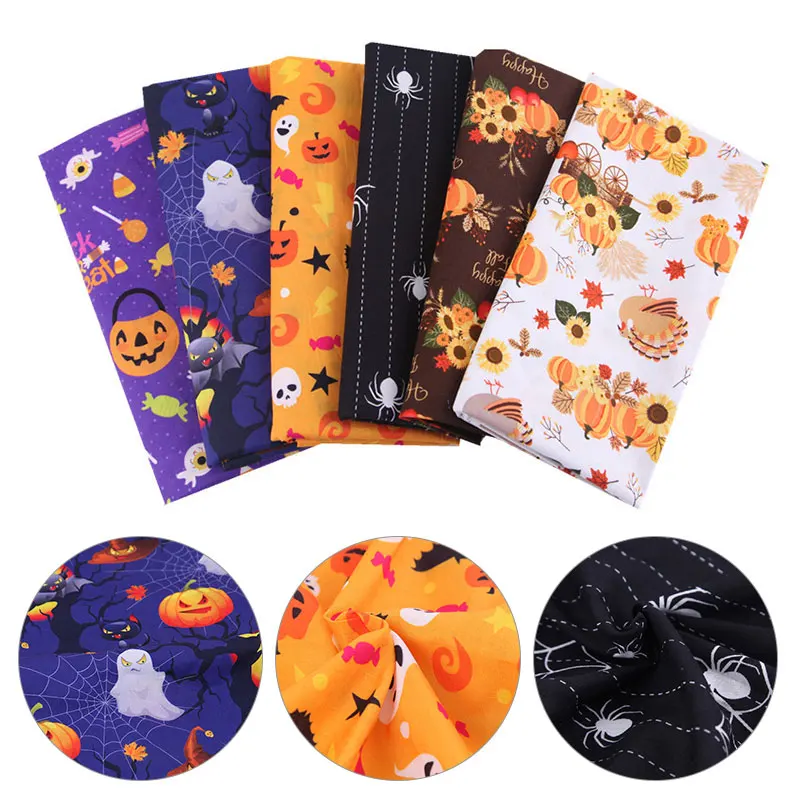 

Halloween Cotton Fabrics Kit Pumpkin Printed Patchworks Patches DIY Fabric Pure Cotton Scrapbooking DIY Handmade Material
