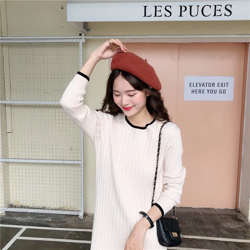 2019 new autumn and winter long over-the-knee sweater skirt ladies loose head is very temperament knit dress warm female | Женская