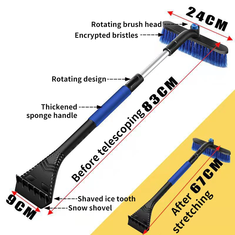 Pala de nieve extensible para limpieza de coche, m&aacute;quina de invierno, raspador de hielo, cepillo de nieve para parabrisas de coche con mango ergon&oacute;mico de espuma desmontable-1