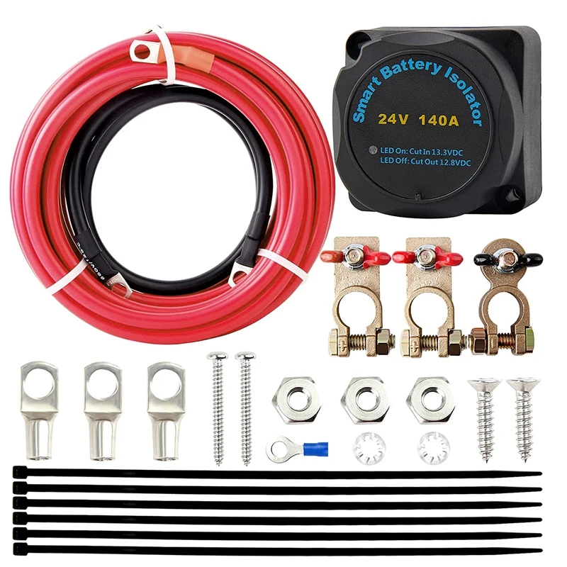

24V 140A Dual Battery Isolator Kit, Waterproof Smart Battery Isolator with Wiring Cable for Car, RV, UTV, Boat, Camper