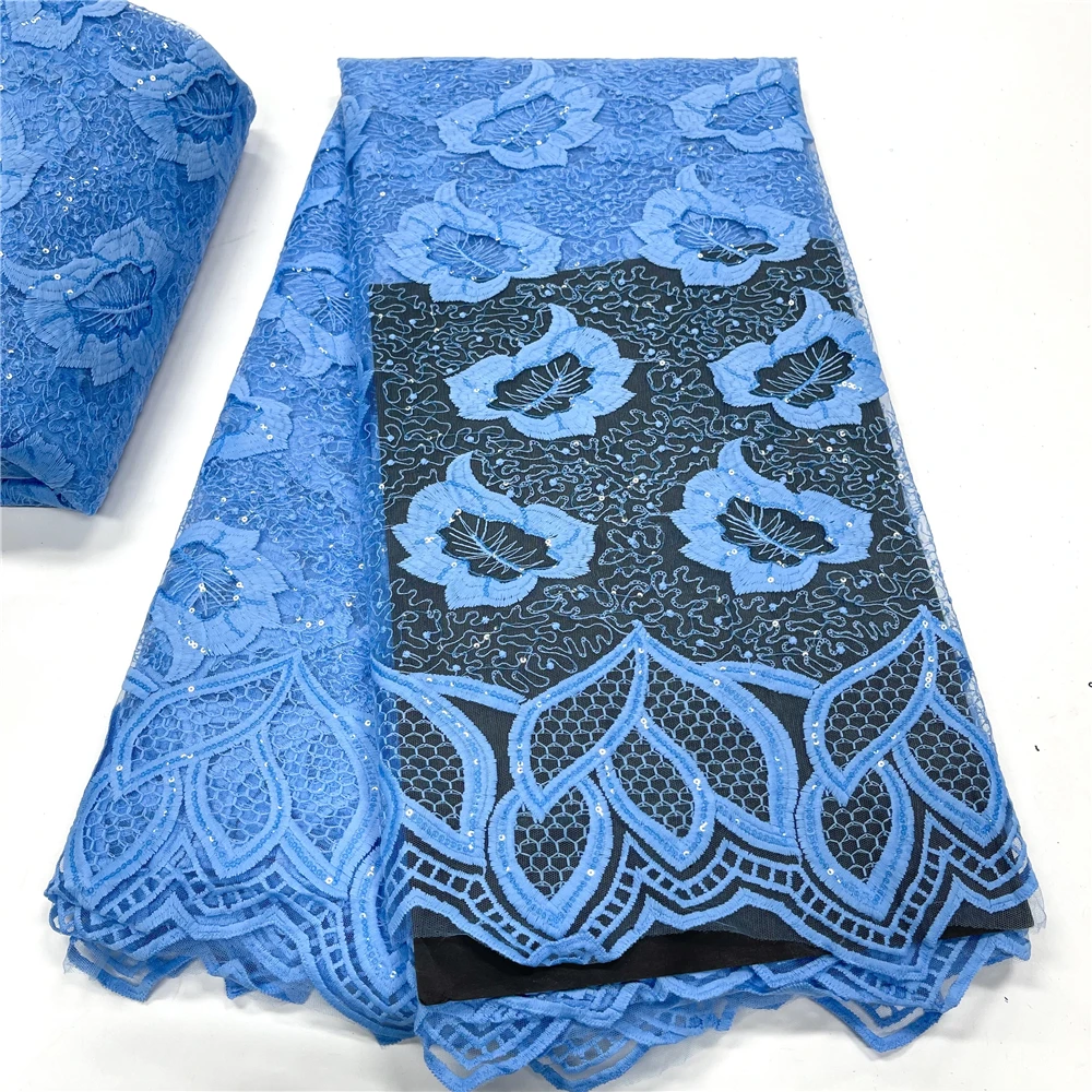 

2022 High Quality Milk Silk Sequin Applique Stereoscopic Swiss French Net African Tulle Mesh Lace Fabric For Dress 5yards YL0103
