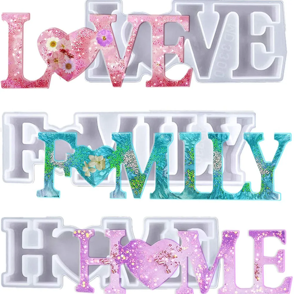 

1pcs Love Home Family Sign Word Casting Silicone Resin Molds For DIY Table Home Decoration Ideal Birthday Valentine's Gift