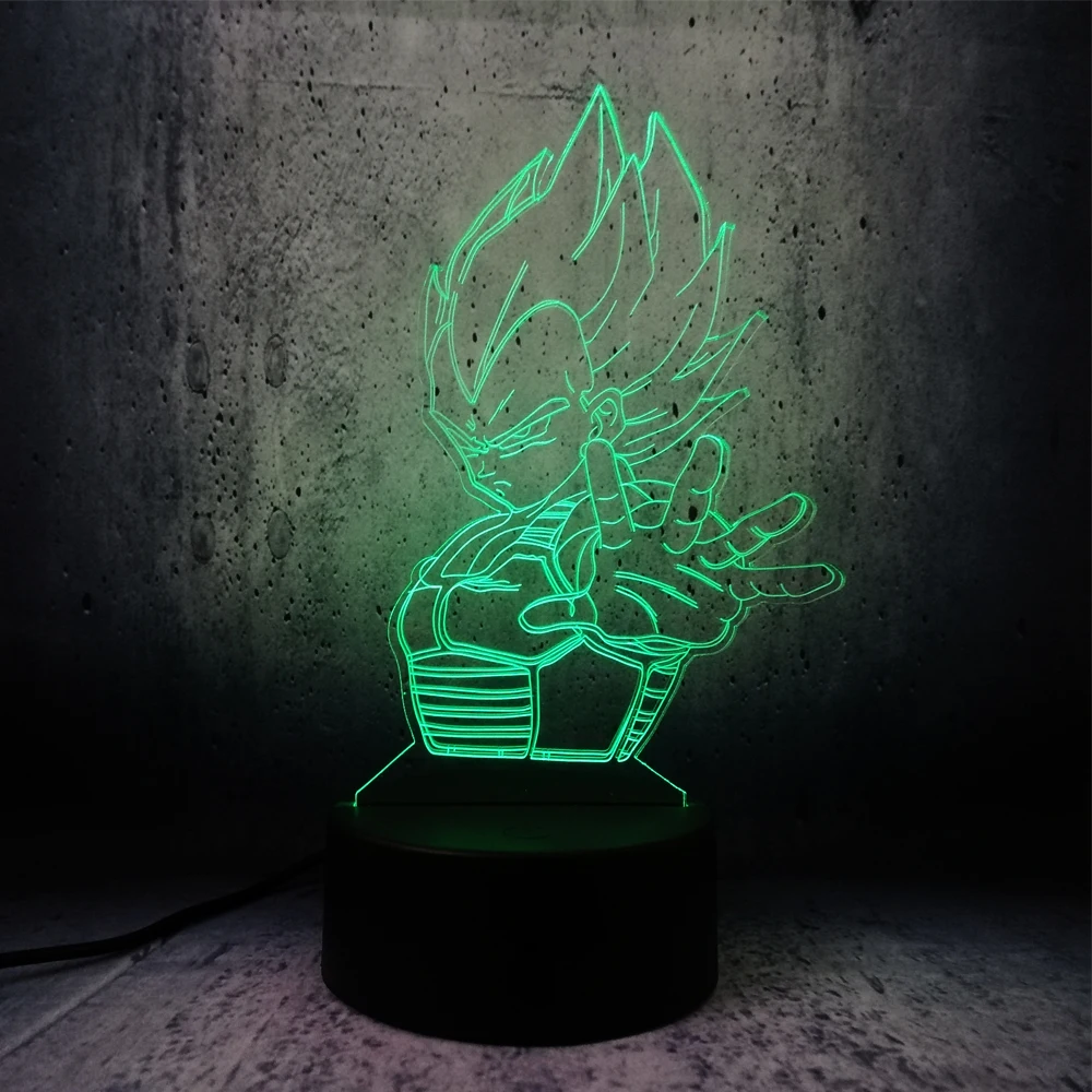 Vegeta led Super Saiyan Seven Dragon Ball 3D ночник лампа настольная красочная визуальная Иллюзия