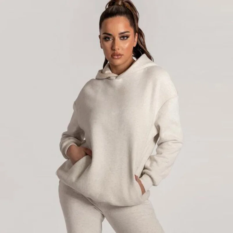 

Cultiseed European Women Thick Warm Hooded Hoodies Sets Clothes Female New Fashion Solid Color Loose Casual Sports 2pc Suits