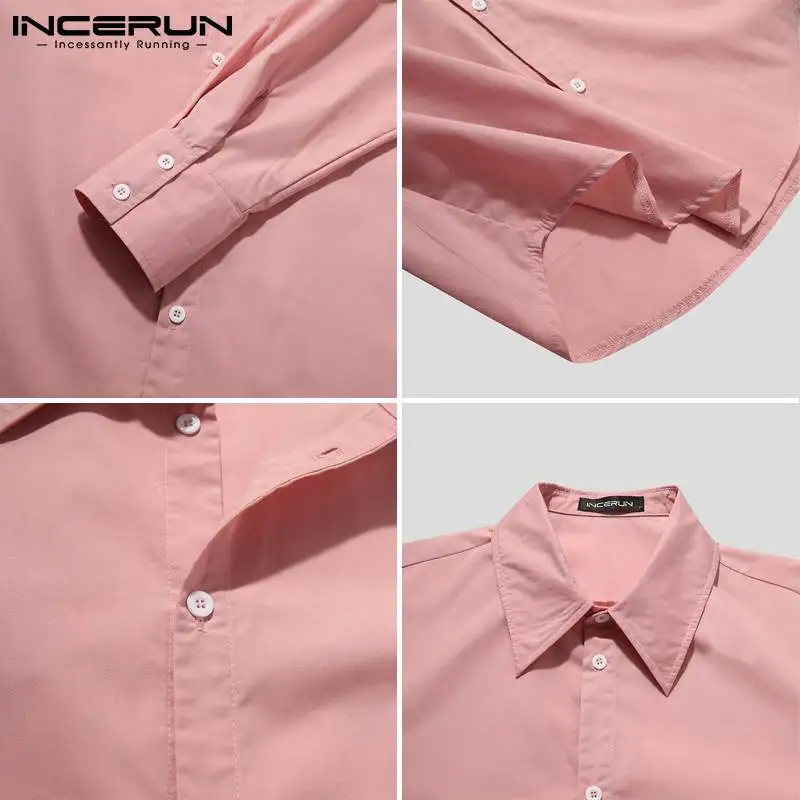 

Fashion Men Shirt Korean Style Solid Color Streetwear 2021 Lapel Long Sleeve Tops Casual Button Camisas Hombre INCERUN S-5XL