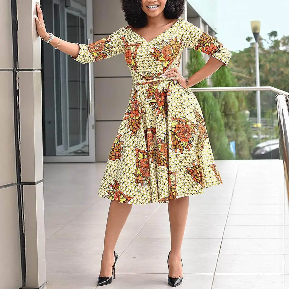 Fadzeco/новое платье в африканском стиле модное средней длины с принтом этническим