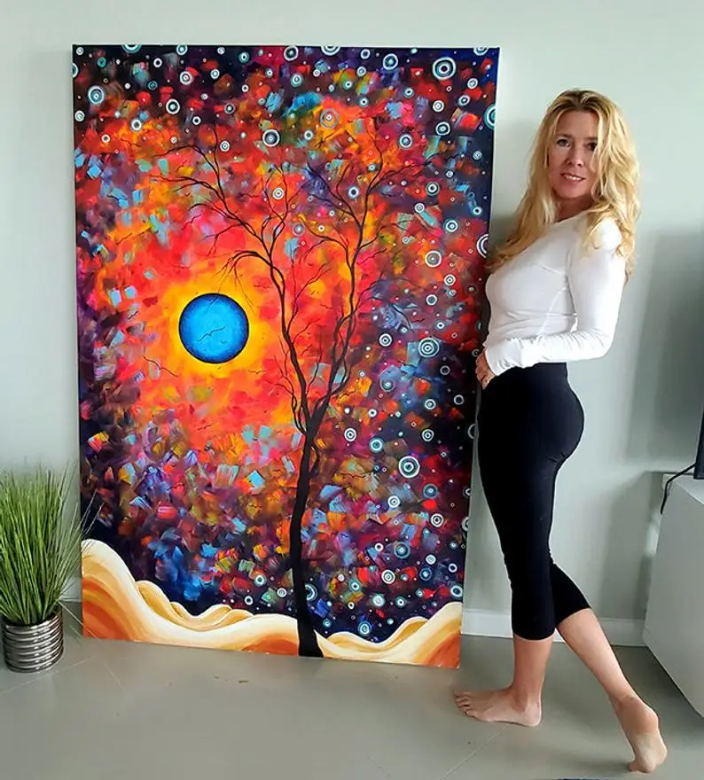 

Огромный слишком большой оригинальный акриловые абстрактные арт Круг жизни Дерево пейзаж современные изобразительное искусство картина М...