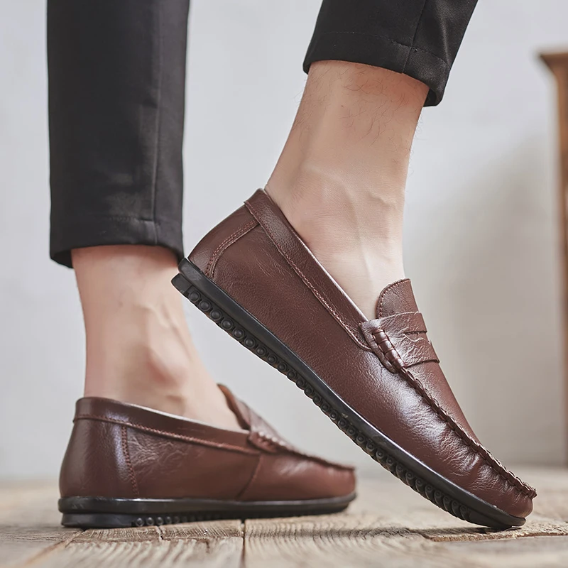 Мокасины мужские из натуральной кожи мягкие лоферы модная брендовая удобная